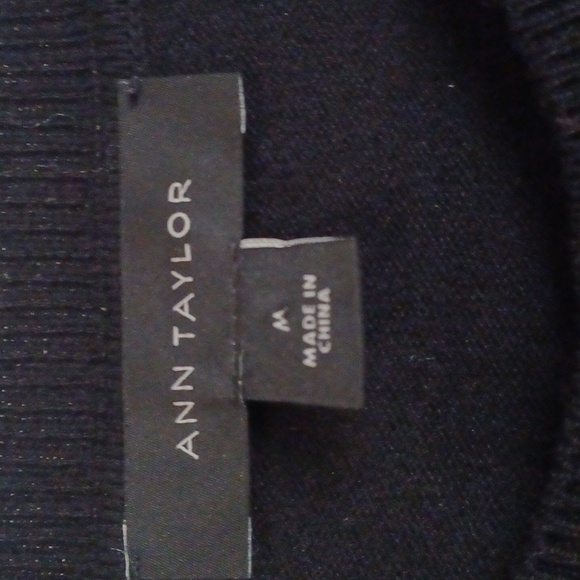 Ann Taylor, Black button-down sweater with floral eyelets.  SZ M. - Picture 2 of 4